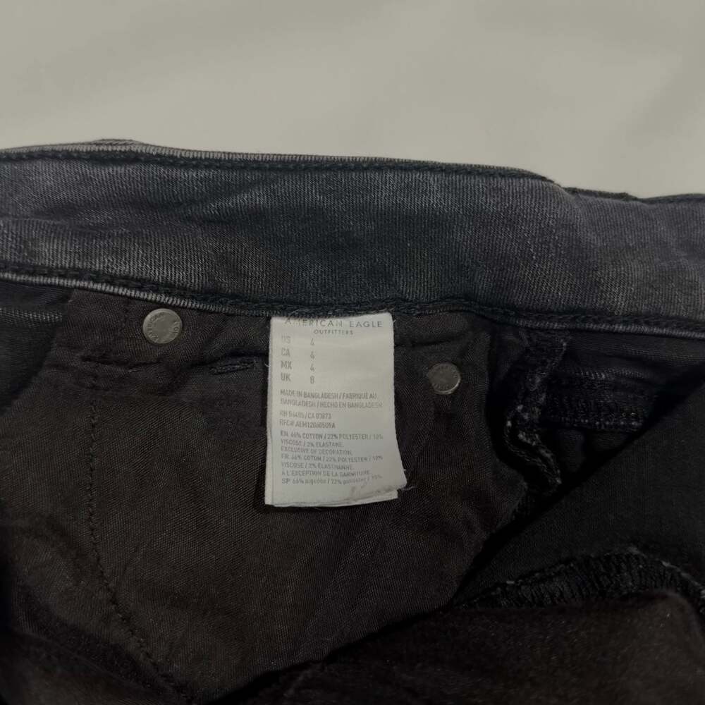 American Eagle Super Hi-Rise Next Level Stretch Black Distressed Button-Fly Shor - Picture 7 of 7